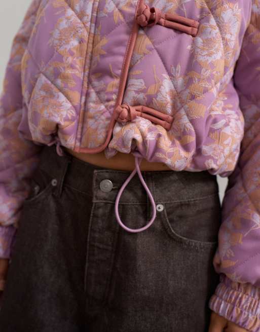 Topshop printed fur collar jacket in pink, 3 of 4