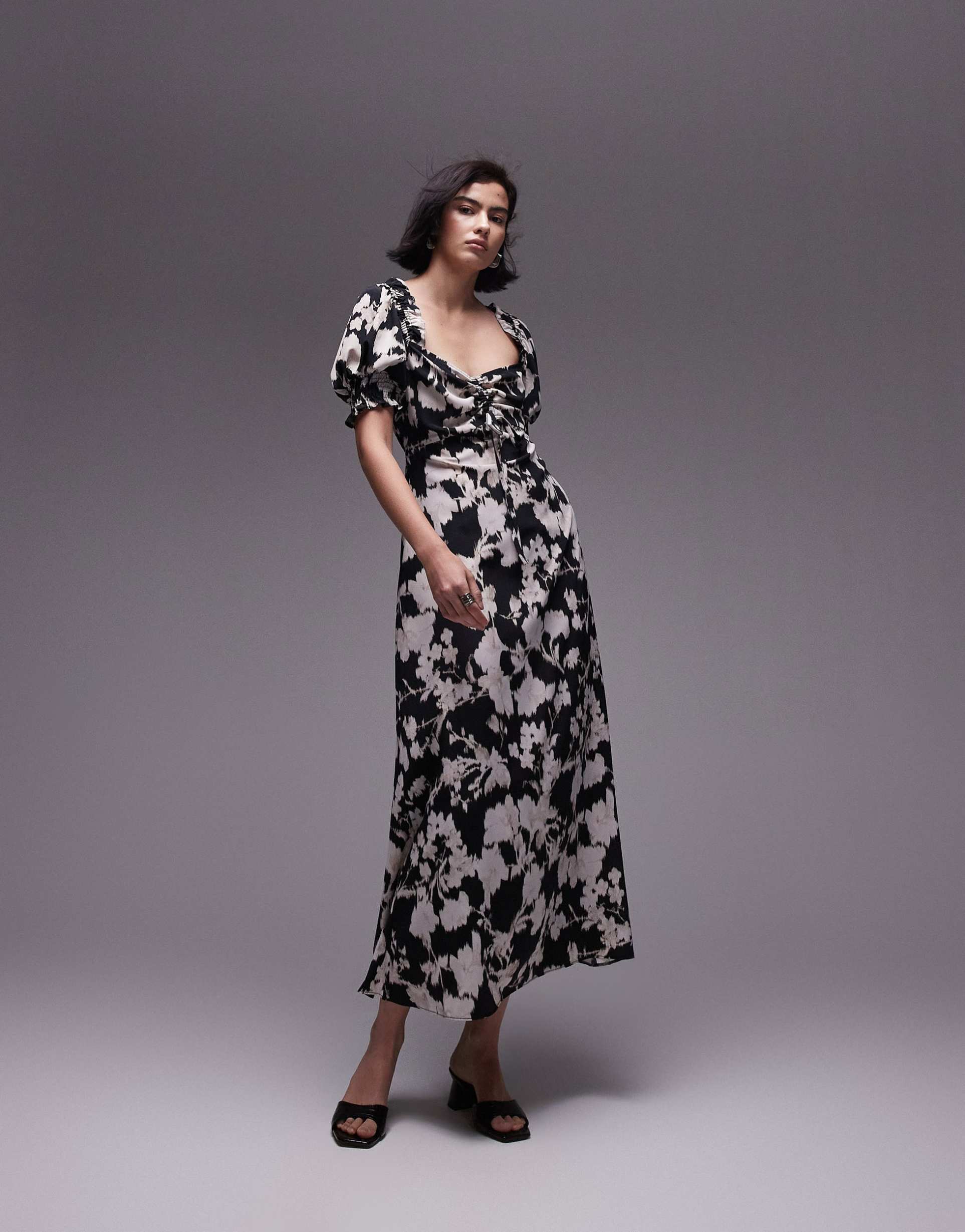 topshop printed lace up midi dress in mono animal