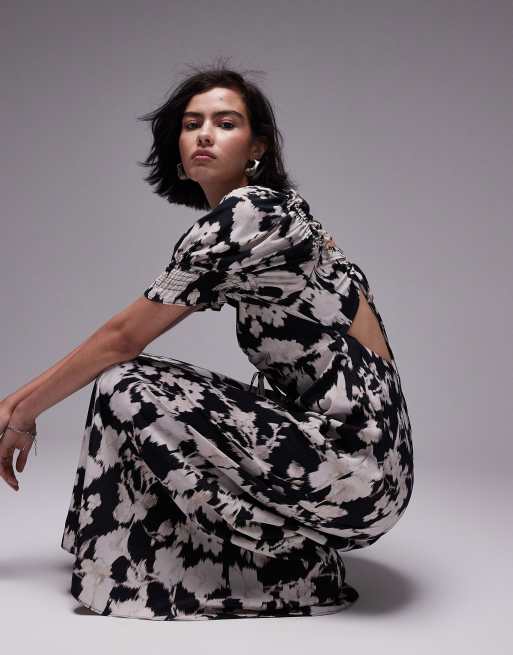 Topshop printed lace up midi dress in mono animal | ASOS