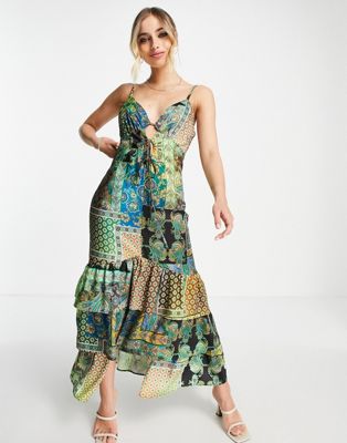 Topshop printed satin maxi dress with ruffle hem in multi - ASOS Price Checker