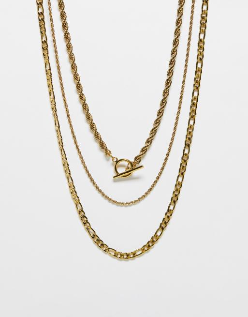 Topshop – Priscilla – 3er-Pack Halsketten in Gold-Optik aus wasserfestem Edelstahl