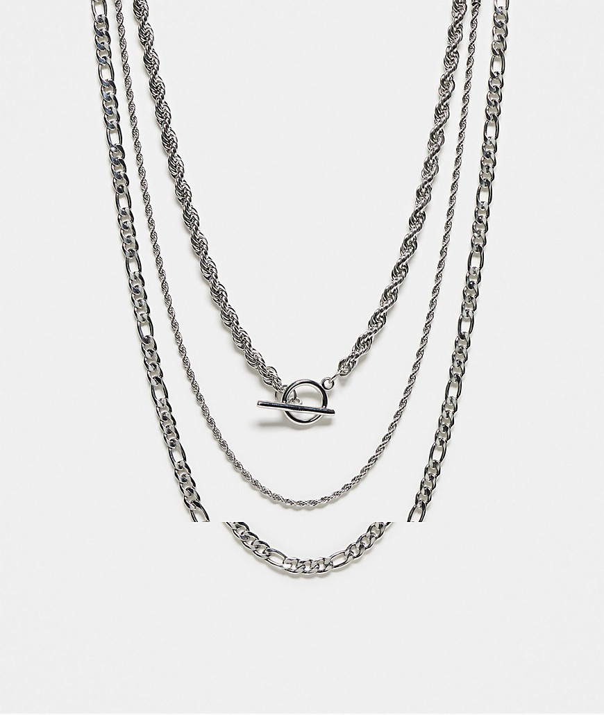 Topshop Priscilla Waterproof 3 Pack Of Necklaces In Silver Tone