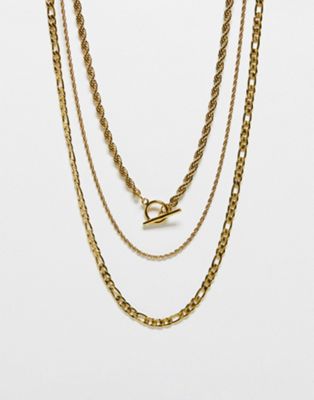 Topshop Priscilla waterproof stainless steel 3 pack of necklaces in gold tone - ASOS Price Checker
