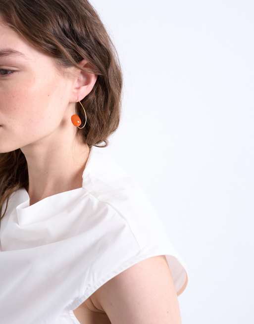 Topshop Priya - Orange dråbeformede hoop-øreringe med halvædelsten , 3 af 3