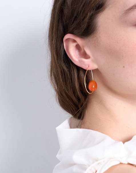Topshop – Priya – Orange, droppformade creoler med orange halvädelsten - view 1