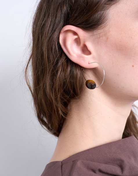Topshop – Priya – Silverfärgade och bruna, droppformade creoler med halvädelsten - view 1