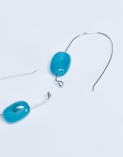 Topshop Priya teardrop hoop earrings with semi precious stone in blue, 2 of 3