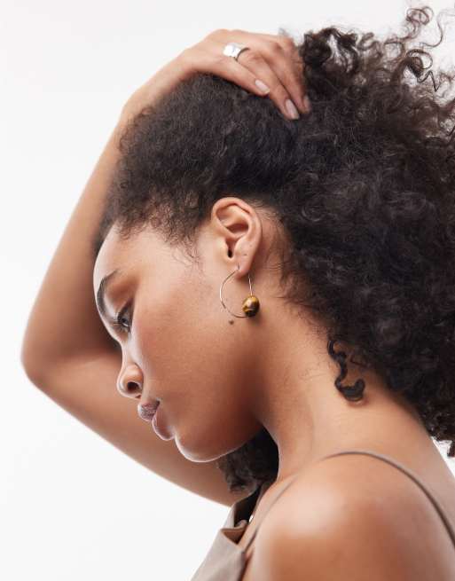 Topshop - Priya - Traanvormige oorringen met siersteen in zilver en bruin