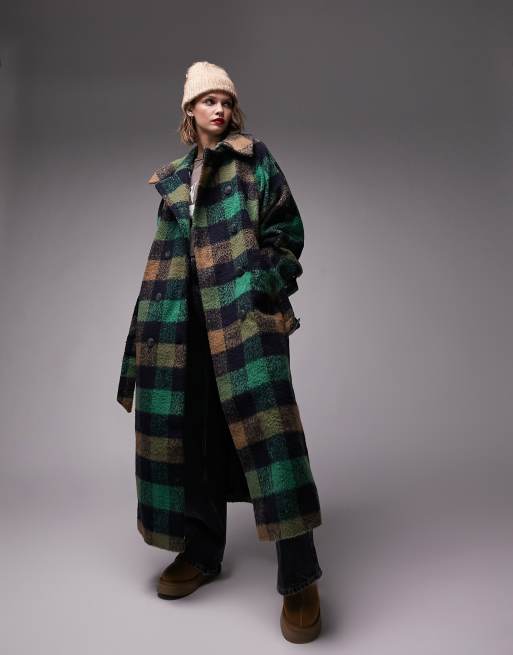 Topshop – Prochowiec o wydłużonym fasonie z domieszką wełny w kratę 