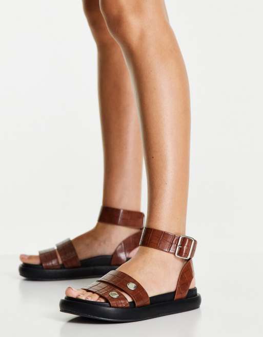 Topshop Proud footbed sandal in tan ASOS