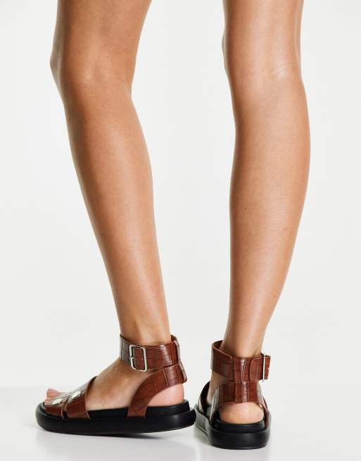 Topshop Proud footbed sandal in tan ASOS