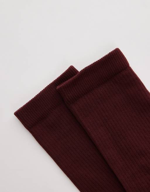 Topshop – Prześwitujące prążkowane skarpetki w bordowym kolorze, 2 z 4