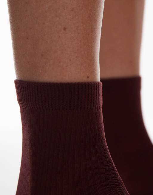 Topshop – Prześwitujące prążkowane skarpetki w bordowym kolorze, 4 z 4