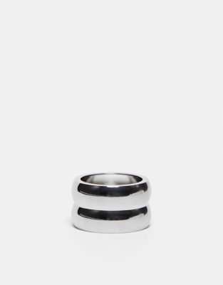 Topshop - Psalm - Anello in acciaio inossidabile argentato resistente all'acqua effetto sovrapposto