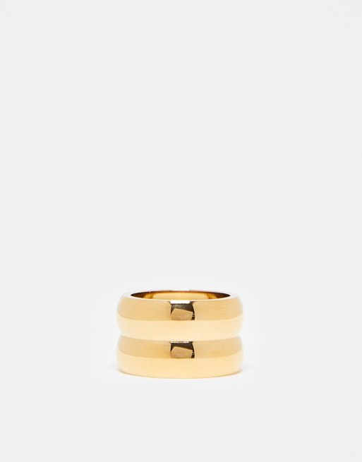 Topshop - Psalm - Anello in acciaio inossidabile resistente all'acqua effetto sovrapposto color oro