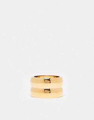 Topshop Psalm waterproof stainless steel stacked effect ring in gold tone
