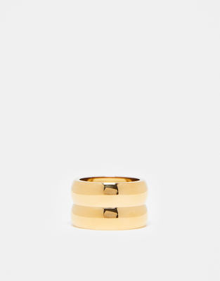 Topshop Psalm waterproof stainless steel stacked effect ring in gold tone