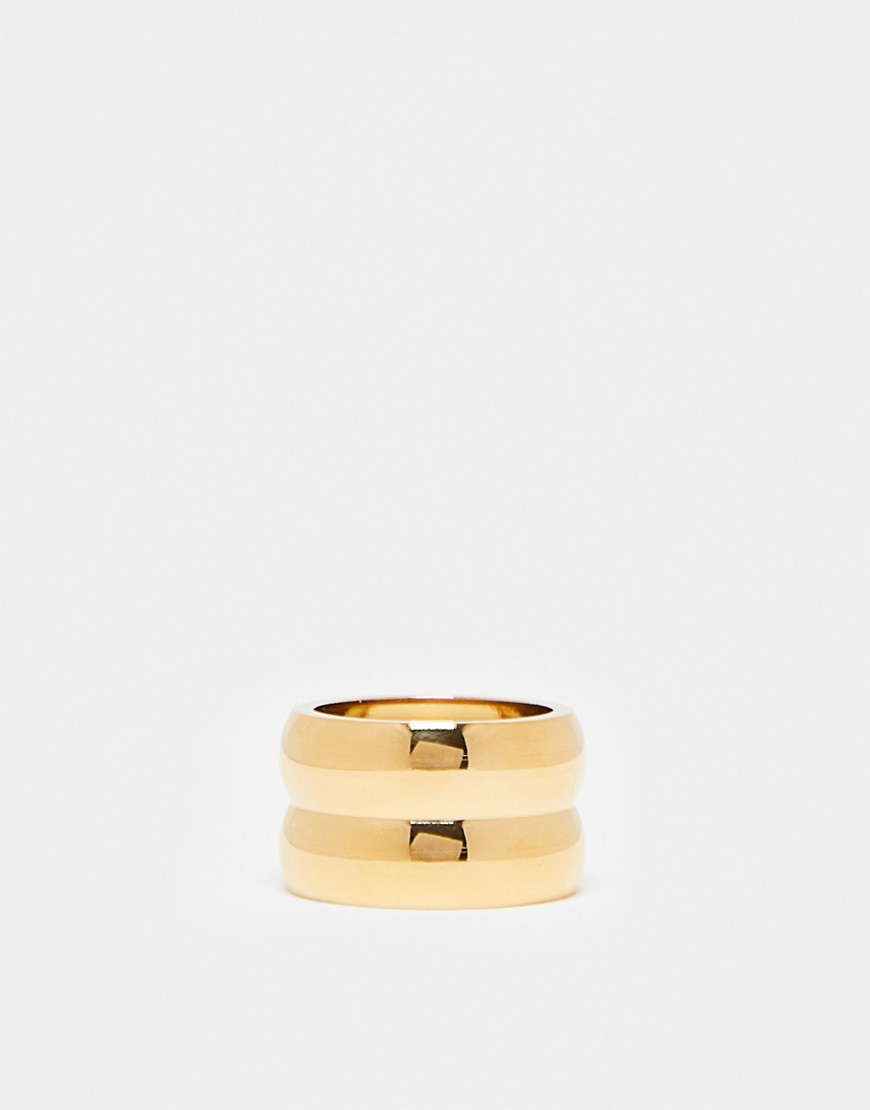 Psalm waterproof stainless steel stacked effect ring in gold tone