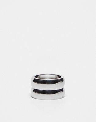 Topshop Psalm waterproof stainless steel stacked effect ring in silver tone