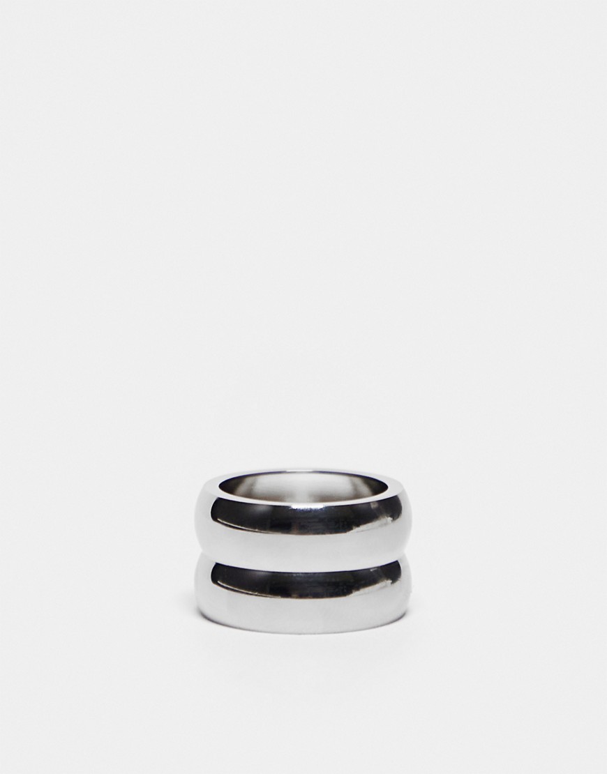 Topshop Psalm Waterproof Stainless Steel Stacked-effect Ring In Silver Tone