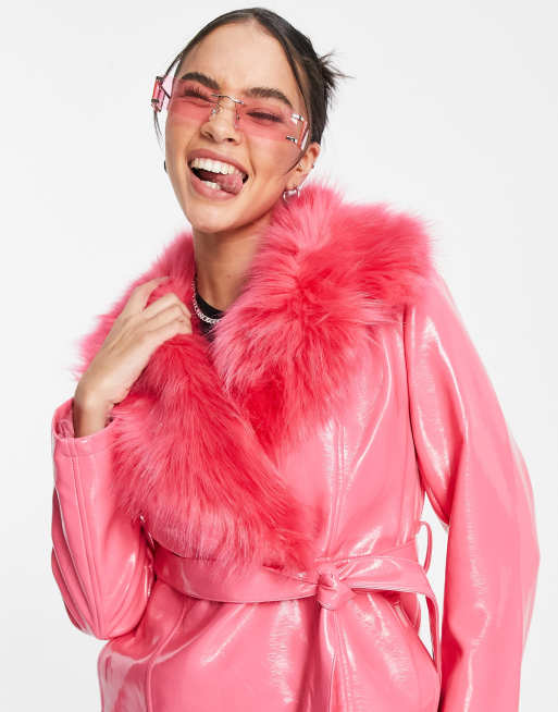 Topshop pink fluffy on sale jacket