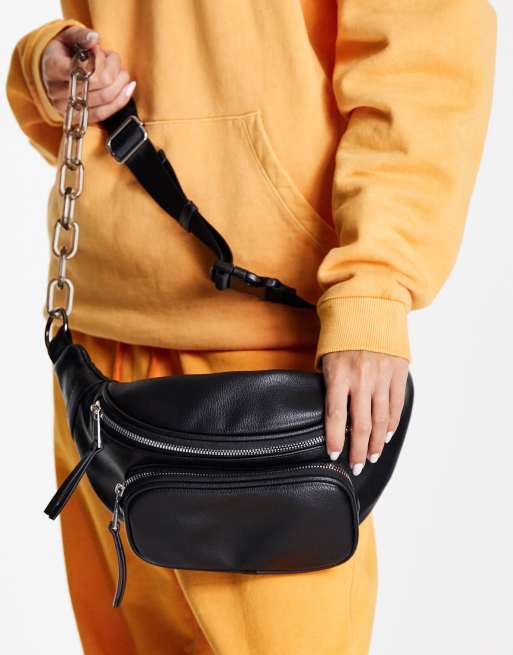 Topshop pu fanny pack with chain strap in black