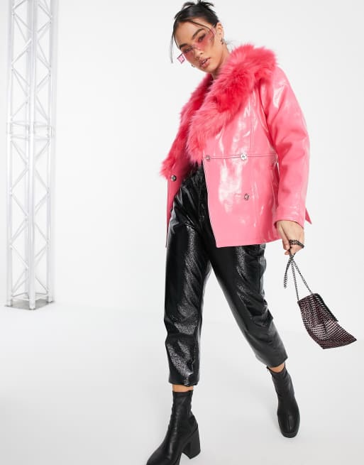 leather jacket with pink fur