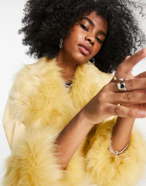 Topshop PU & faux fur trim long belted coat in buttermilk, 3 of 4