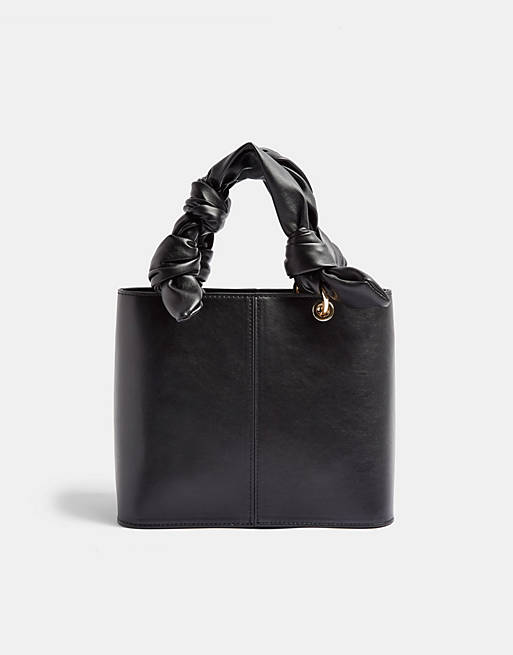 Topshop pu mini tote bag in black