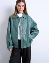 Topshop pu zip through seam detail jacket in teal