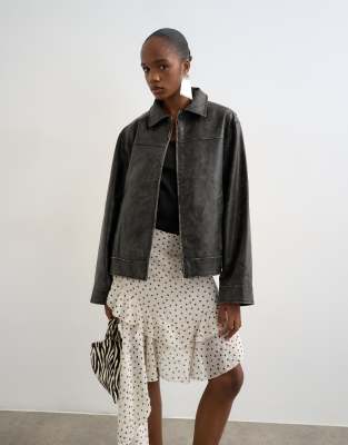 Topshop Pu Zip Up Jacket In Black