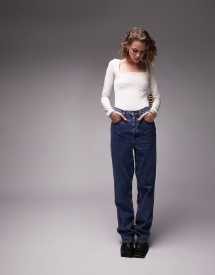 Topshop Topshop puff long sleeve bodysuit in ivory-White