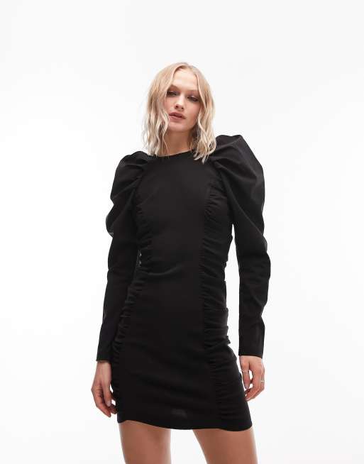 Topshop puff sleeve mini dress in black | ASOS