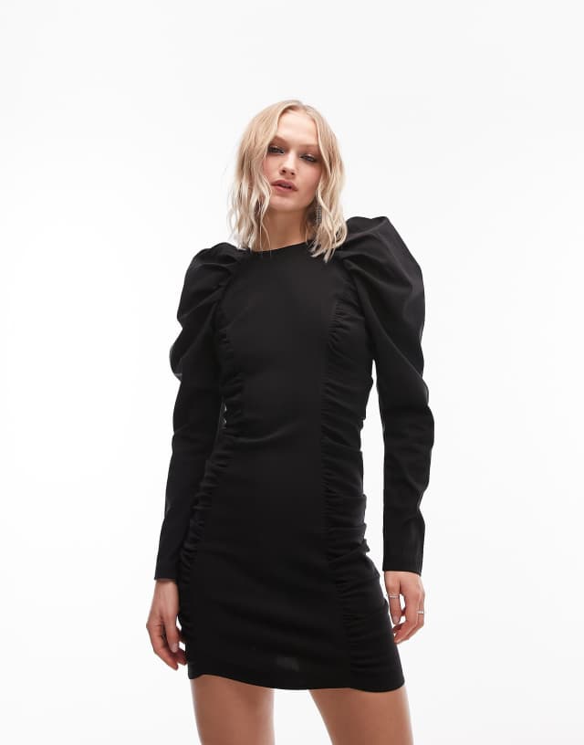 Topshop puff sleeve mini dress in black