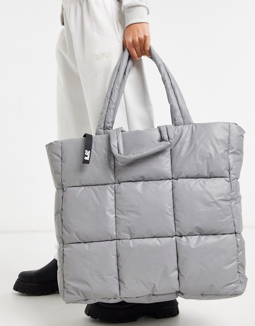 Topshop puffer tote bag in silver