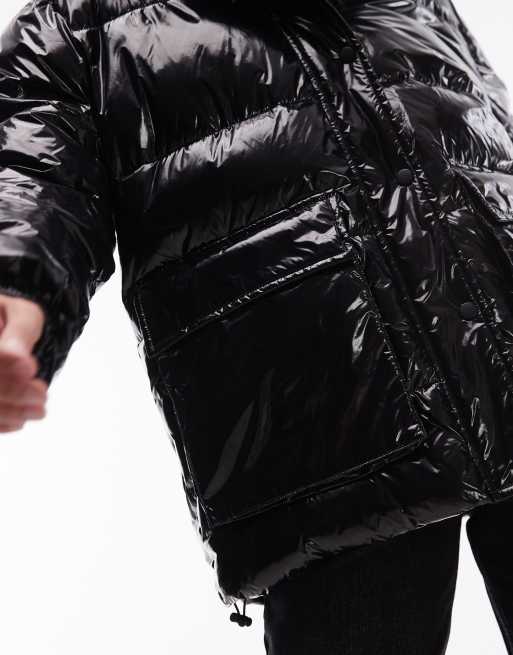 Black wrap puffer jacket topshop sale