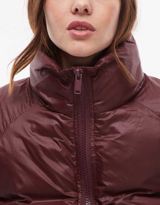 Topshop puffer bomber jacket in burgundy