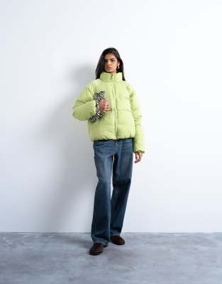 Topshop Puffer Bomber Jacket In Green