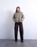 [Topshop] Topshop puffer bomber jacket in mushroom-Grey XS Mushroom