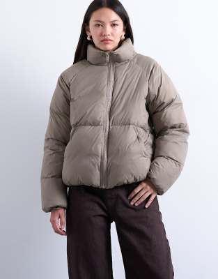 Topshop Puffer Bomber Jacket In Gray