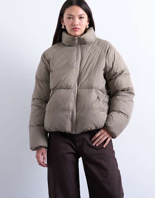 Topshop puffer bomber jacket in mushroom, 2 of 4