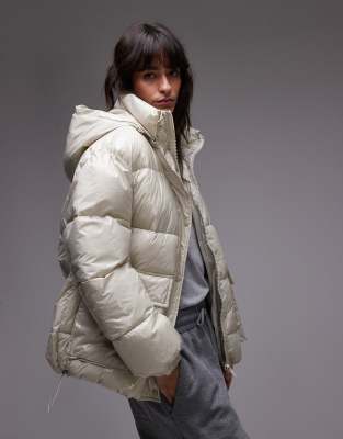 puffer bomber jacket in pearl white