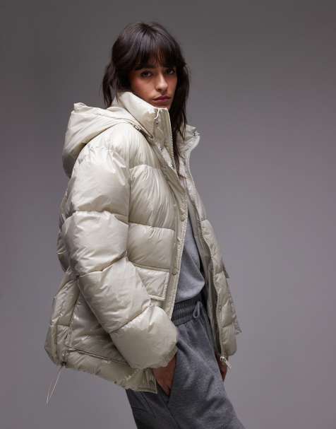 Topshop puffer bomber jacket in pearl white - view 1