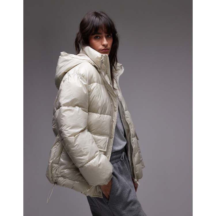 Topshop puffer bomber jacket in pearl white ASOS