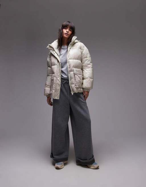 Topshop puffer bomber jacket in pearl white