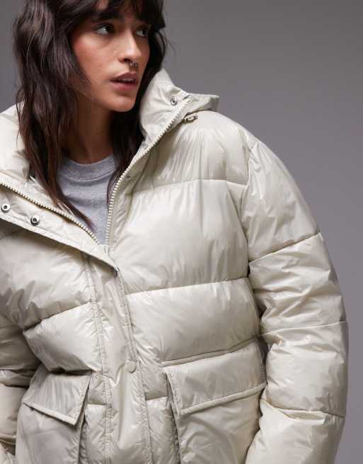 Topshop puffer bomber jacket in pearl white