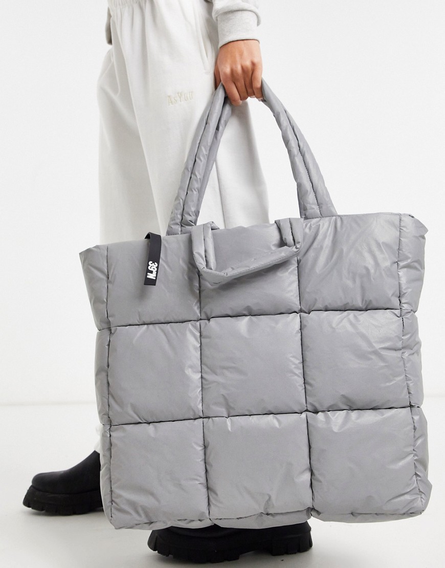Topshop Oversized Quilted Tote Bag In Reflective Silver