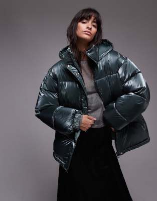 Topshop - Pufferjacke in hochglänzendem Grün