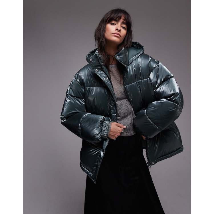 Topshop Pufferjacke in hochglanzendem Grun