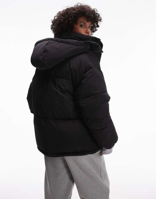 Topshop Pufferjacke in Schwarz mit Kapuze